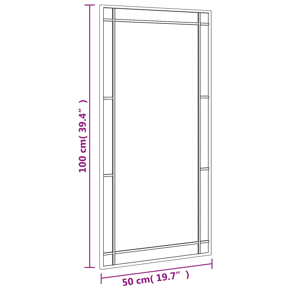 Miroir Mural Noir 50x100 cm Rectangulaire Fer