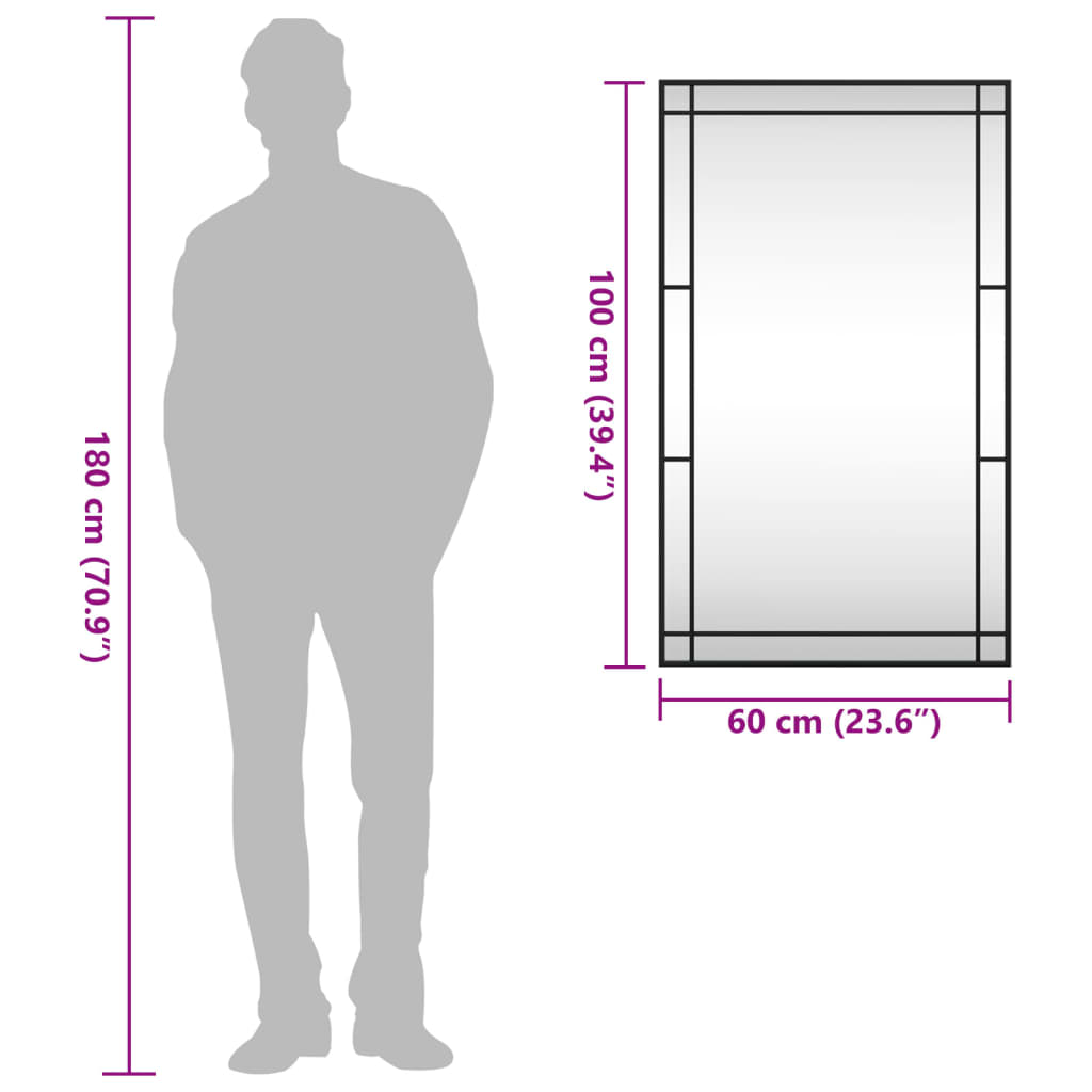 Black Wall Mirror 60x100 cm Rectangular Iron