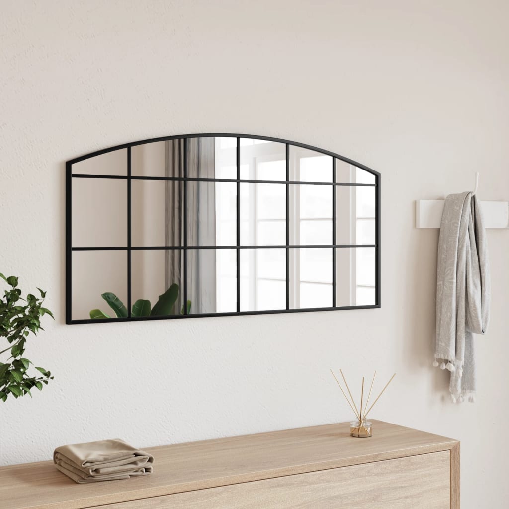 Black Wall Mirror 100x50 cm Arched Iron