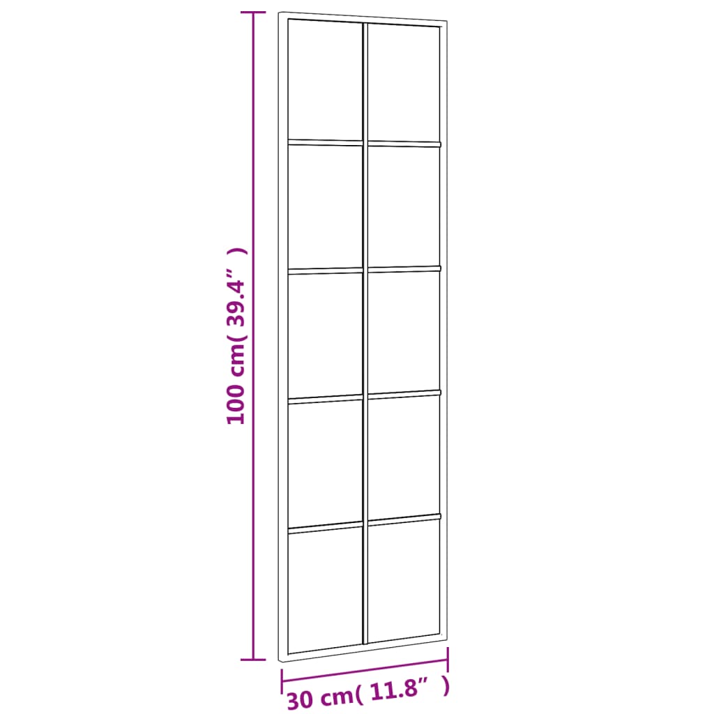 Black Wall Mirror 30x100 cm Rectangular Iron
