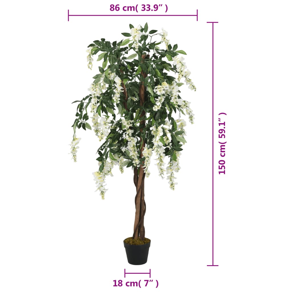 Arbre de glycine artificiel 840 feuilles 150 cm vert et blanc
