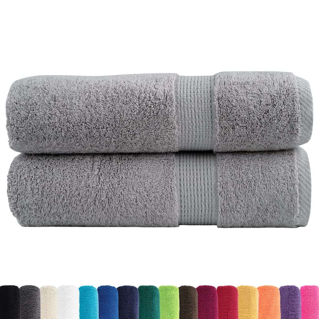 Lot de 2 serviettes de douche haut de gamme SOLUND gris 70x140 cm 600 g/m²