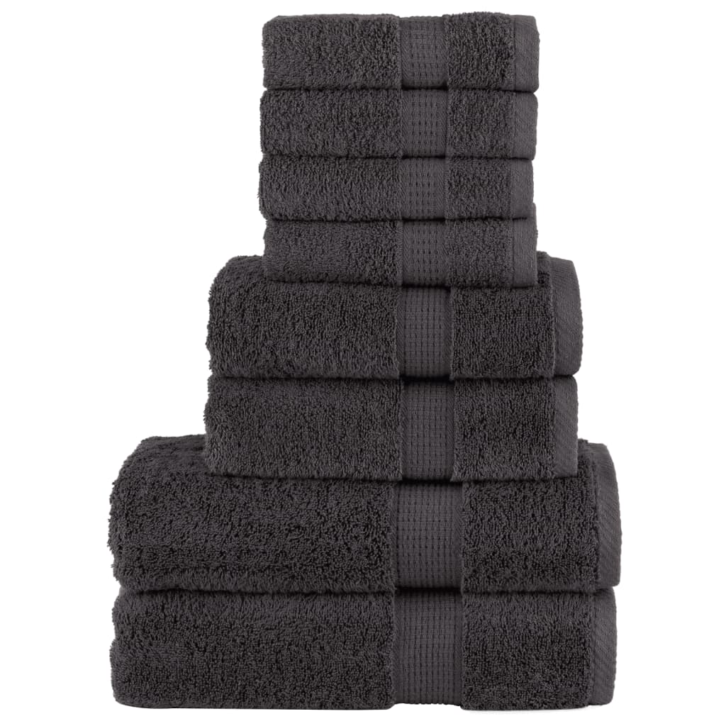Set de 8 serviettes de toilette SOLUND anthracite de qualité supérieure, 600 g/m²
