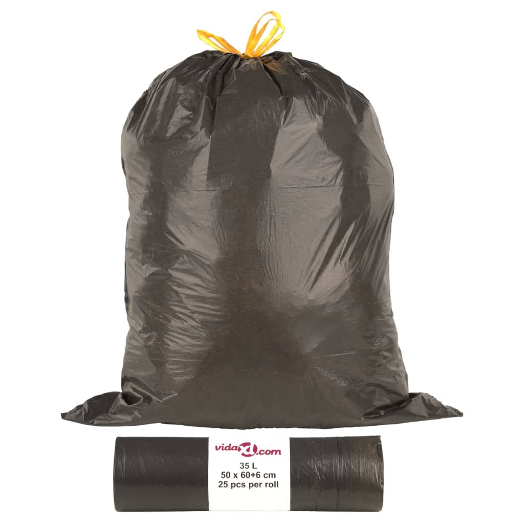 Müllsäcke mit Zugband 250 Stk. Schwarz 35 L