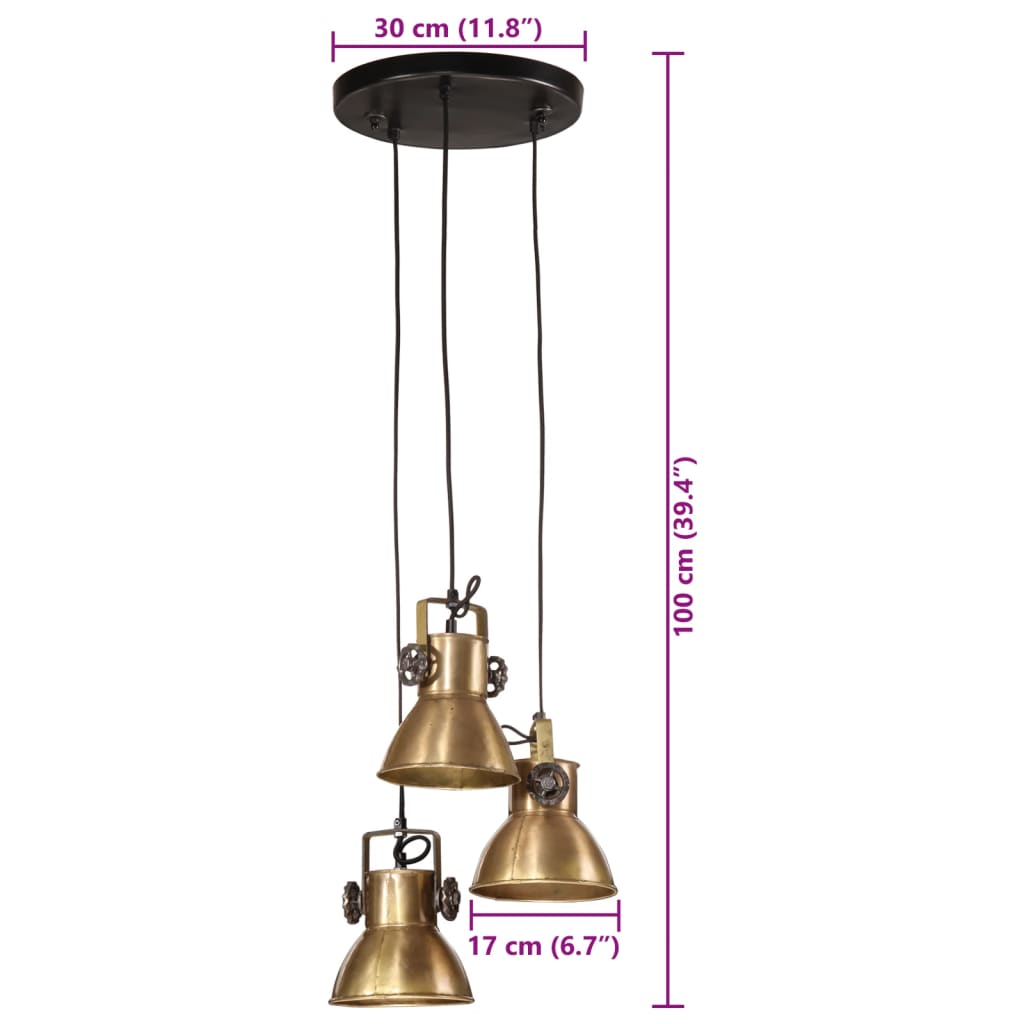 Suspension 25 W laiton antique 30x30x100 cm E27