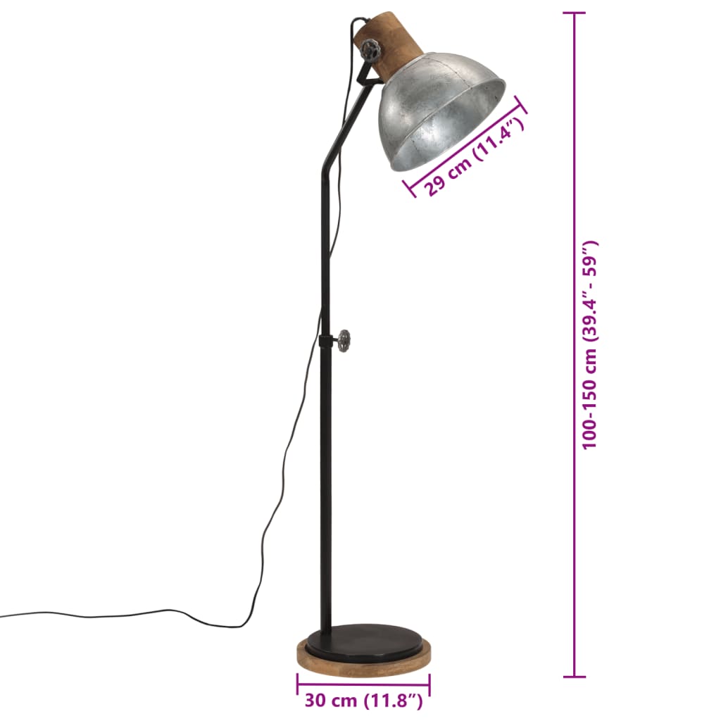 Lampadaire 25 W Vintage Argenté 30x30x100-150 cm E27