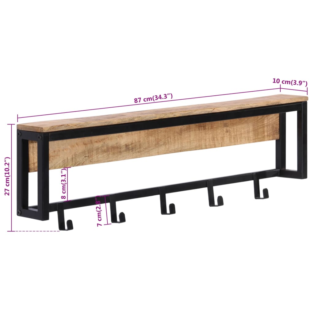 Portemanteau 87x10x27 cm Bois de manguier massif brut