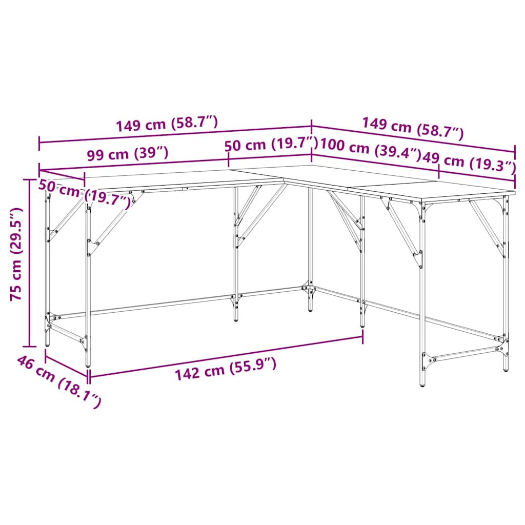 Schreibtisch Grau Sonoma 149x149x75 cm Holzwerkstoff