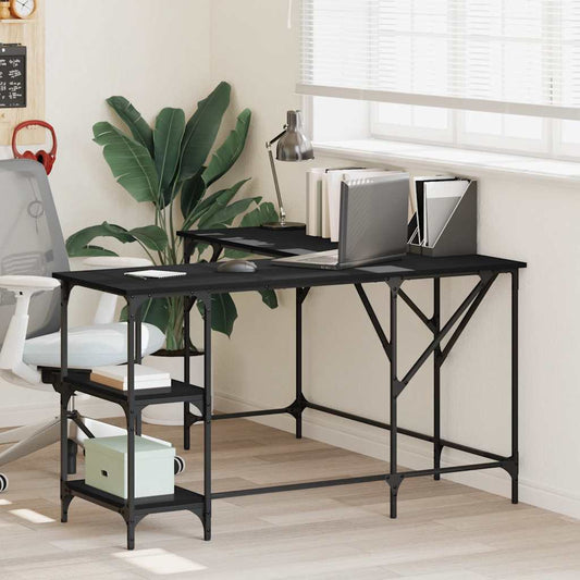 Bureau noir 139x139x75 cm panneau de particules