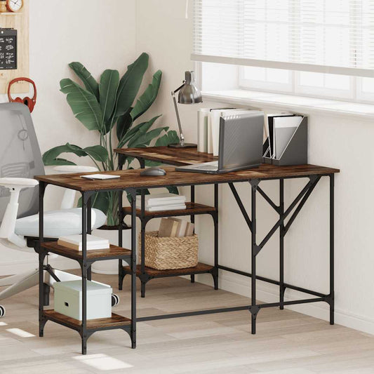 Bureau chêne fumé 139x139x75 cm panneau de particules