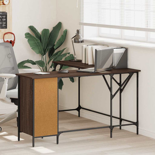 Bureau marron aspect chêne 141x141x75 cm panneau de particules