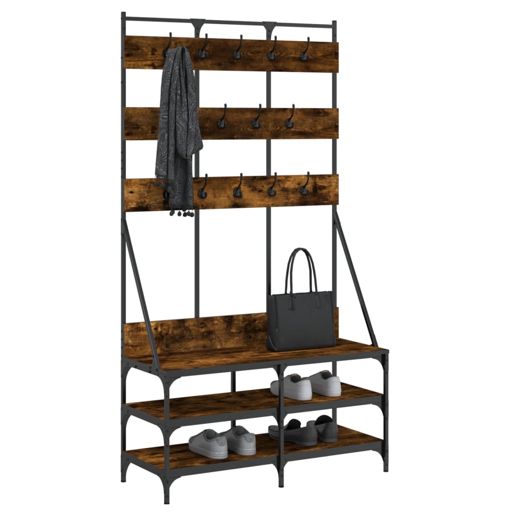Porte-vêtements avec étagère à chaussures chêne fumé 100x40x184 cm