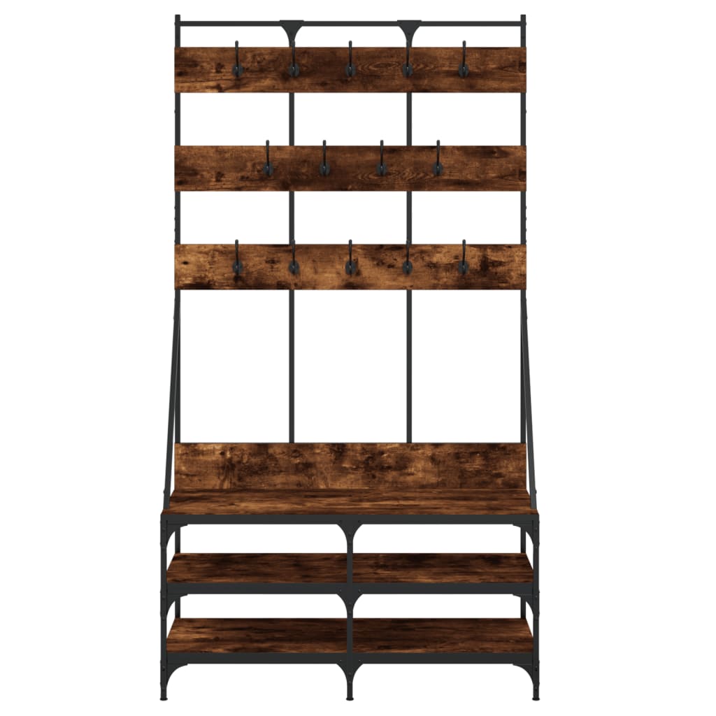Porte-vêtements avec étagère à chaussures chêne fumé 100x40x184 cm