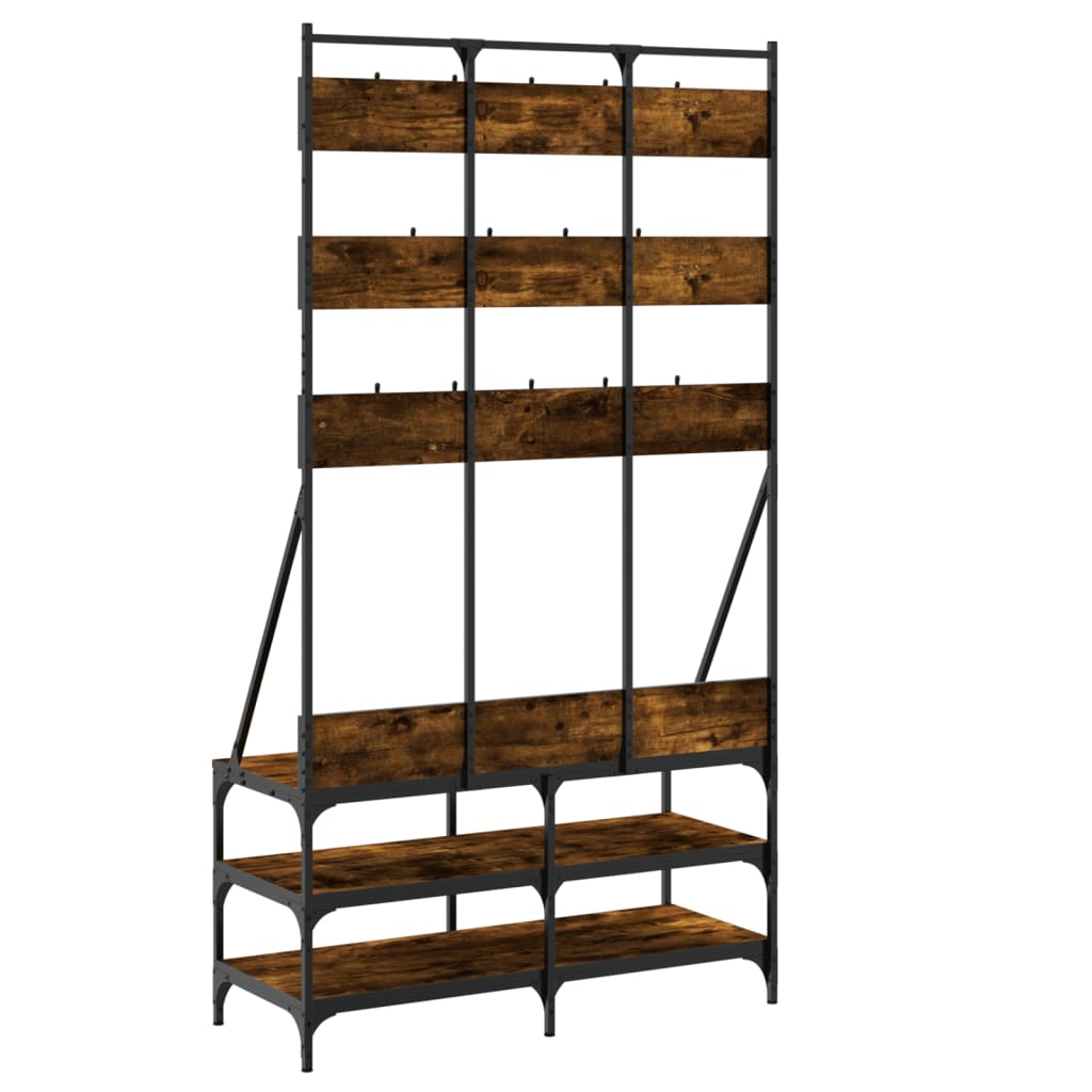 Porte-vêtements avec étagère à chaussures chêne fumé 100x40x184 cm