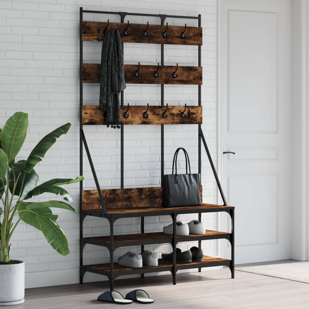 Porte-vêtements avec étagère à chaussures chêne fumé 100x40x184 cm