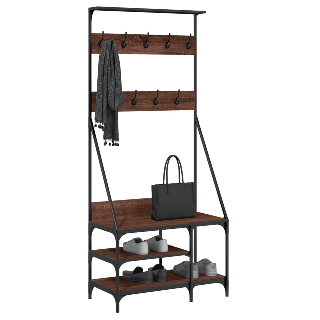 Clothes Rack with Shoe Storage, Brown Oak Effect, 80x40x184 cm