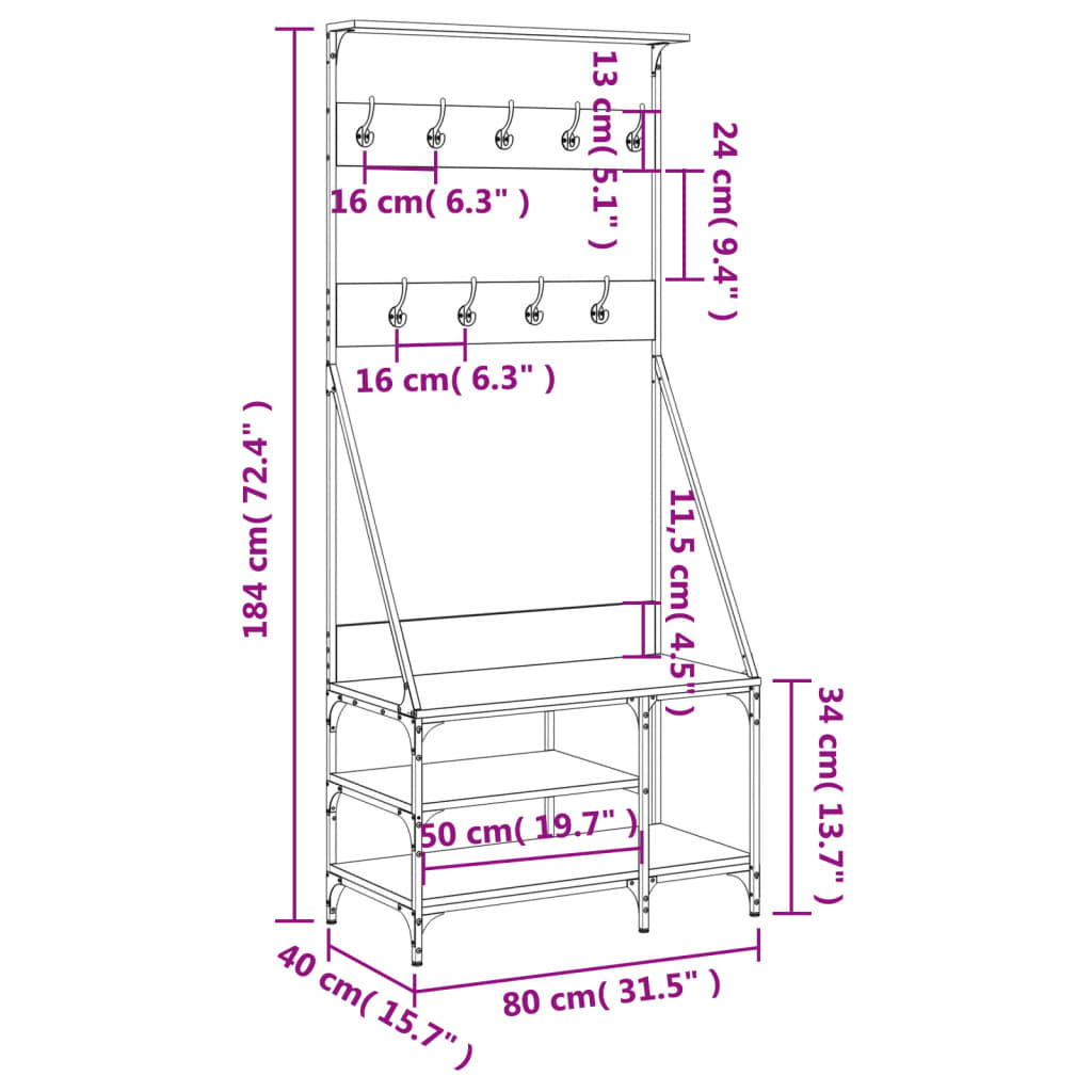 Clothes Rack with Shoe Storage, Brown Oak Effect, 80x40x184 cm