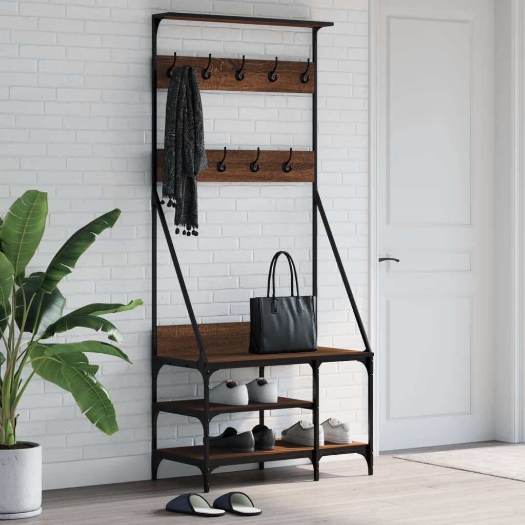 Clothes Rack with Shoe Storage, Brown Oak Effect, 80x40x184 cm