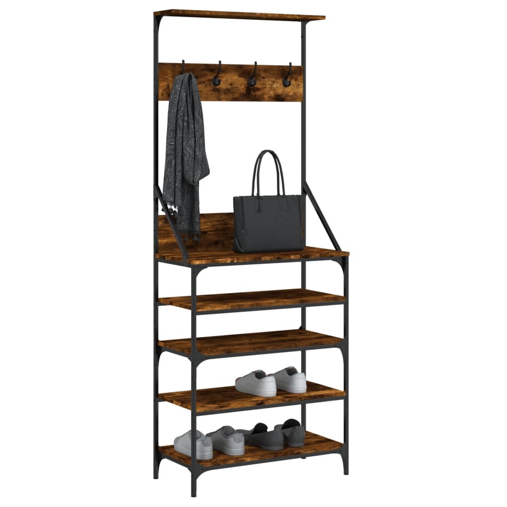 Porte-manteau avec étagère à chaussures chêne fumé 70x34x184 cm