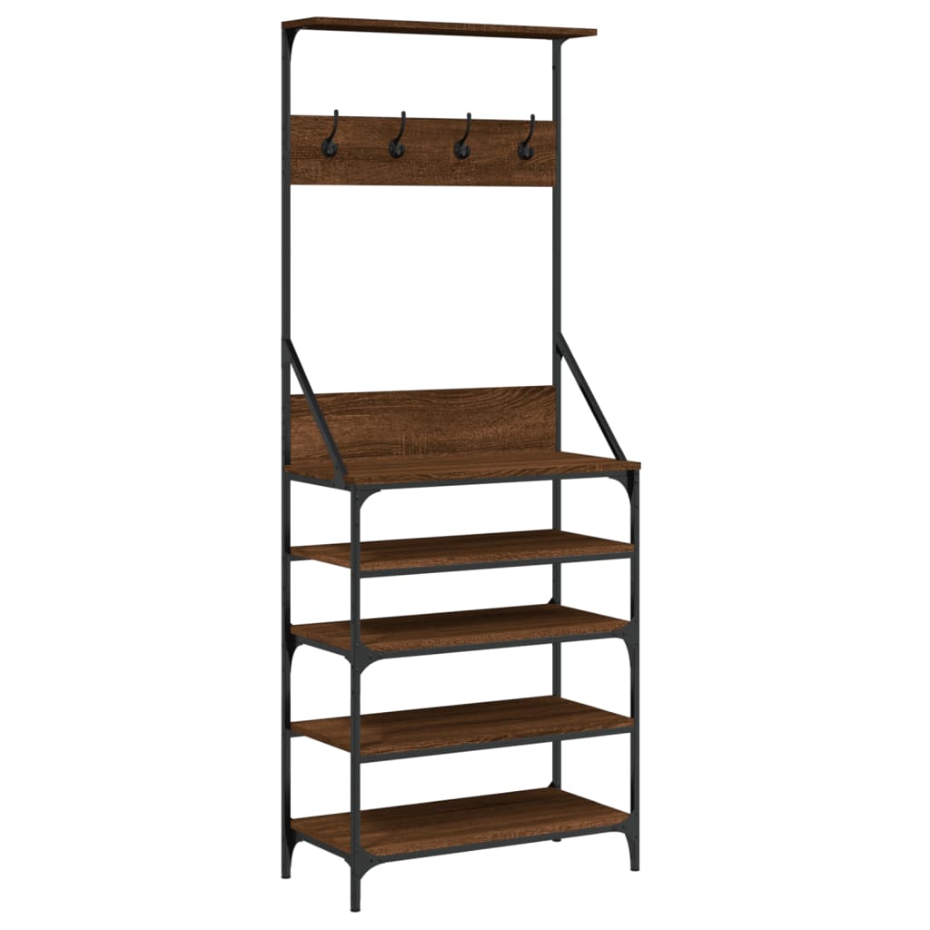 Portant à vêtements avec étagère à chaussures marron aspect chêne 70x34x184 cm