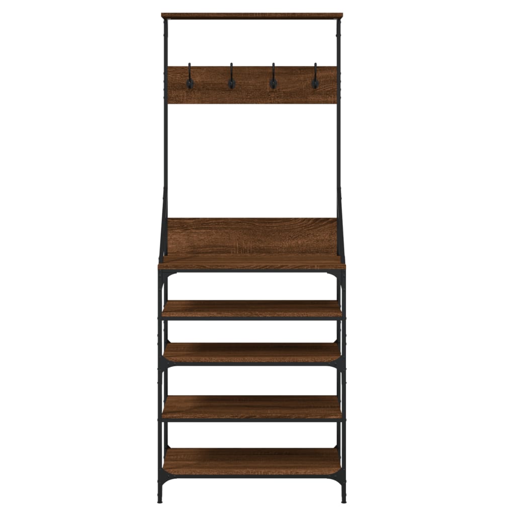 Portant à vêtements avec étagère à chaussures marron aspect chêne 70x34x184 cm