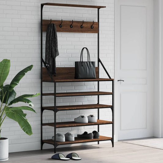 Clothes Rack with Shoe Storage Brown Oak-Effect 90x34x184 cm