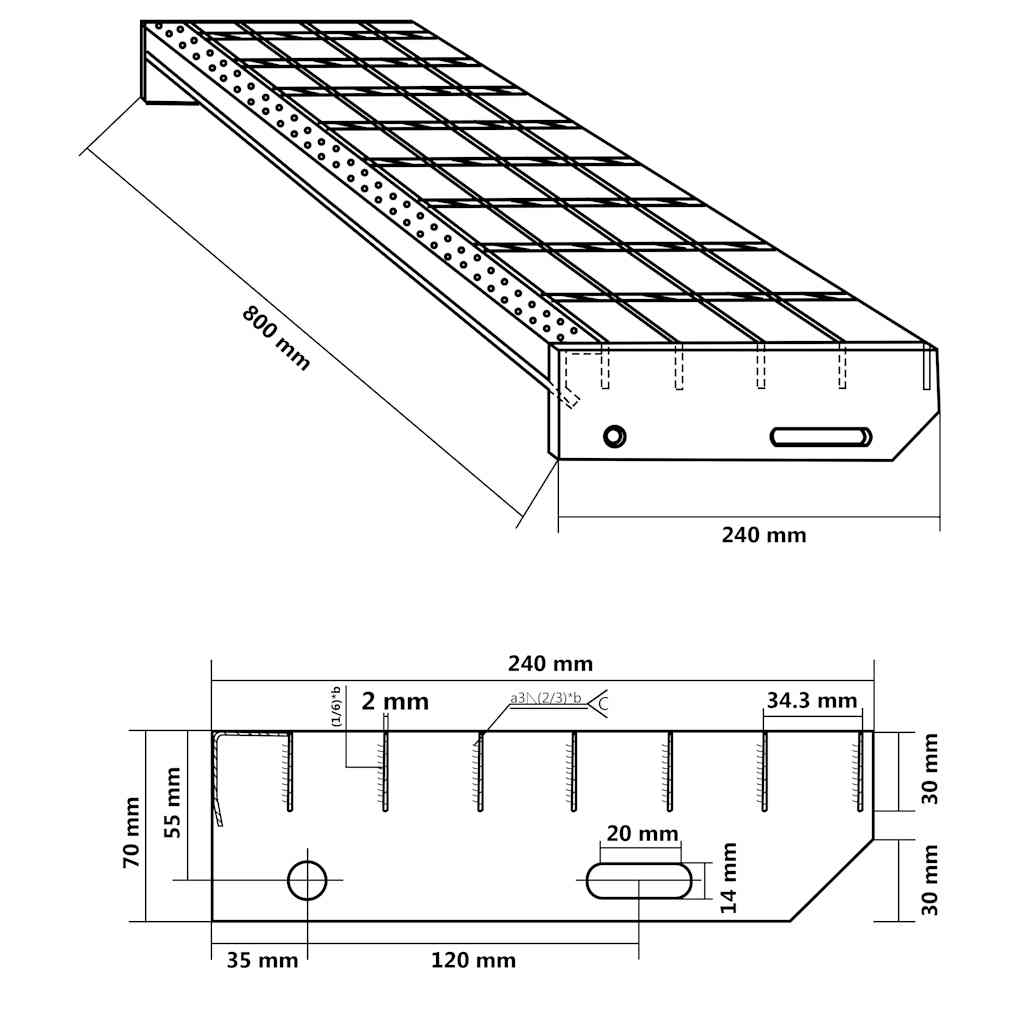 Grating Stair Tread 80x24x7 cm Galvanized Steel
