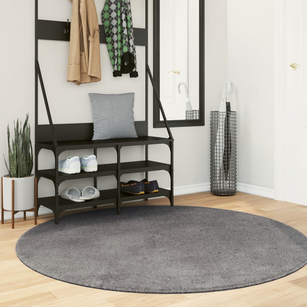 HUARTE Low Pile Carpet, Soft and Washable, Anthracite, Ø 160 cm