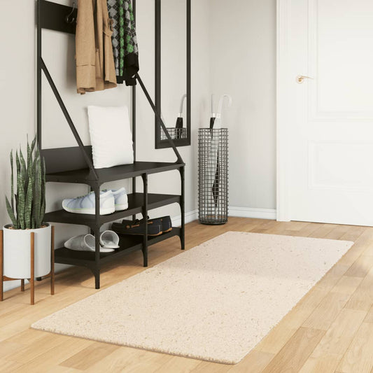 Tapis HUARTE Poils Ras Doux et Lavable Beige 80x200 cm