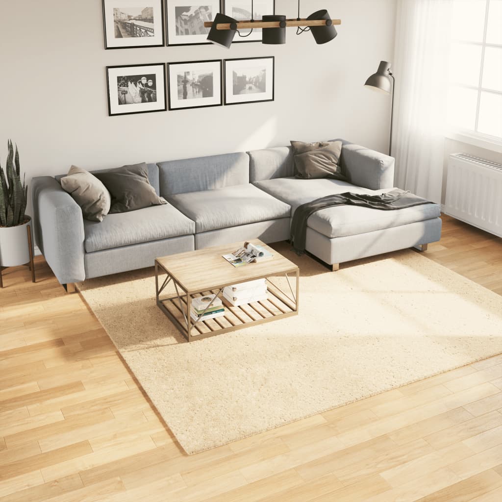 Tapis HUARTE Poils Ras Doux et Lavable Crème 240x240 cm