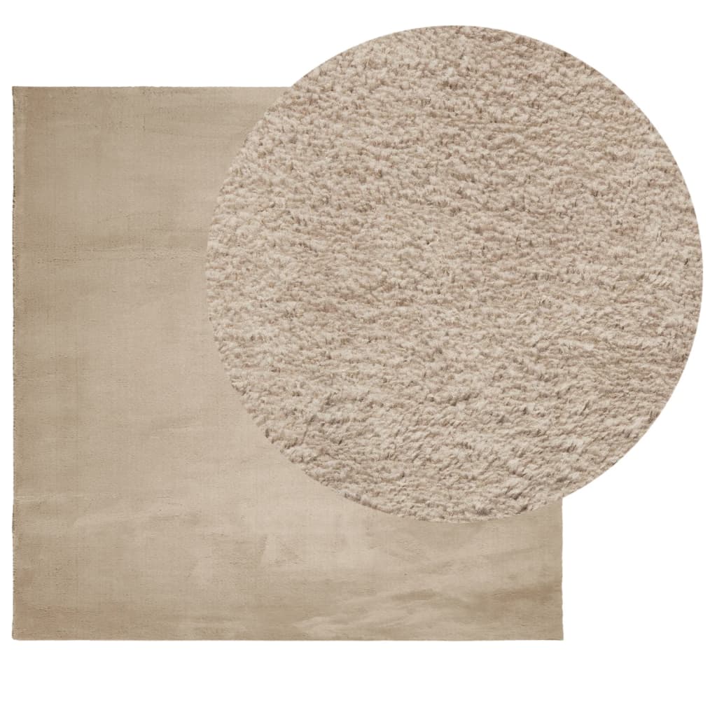 Rug HUARTE Low Pile Soft and Washable Sand-colored 160x160cm