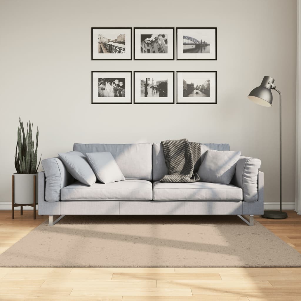 Rug HUARTE Low Pile Soft and Washable Sand-colored 160x160cm