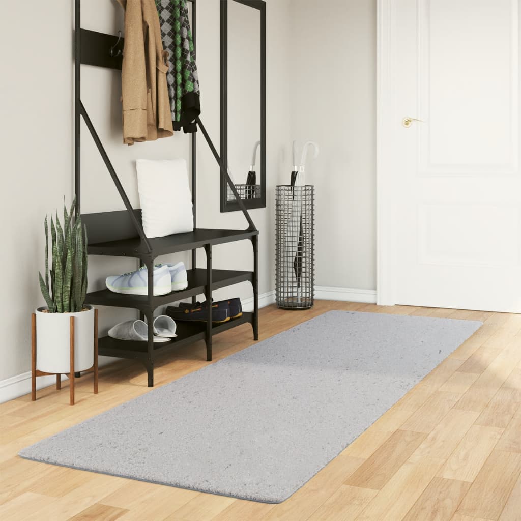 Tapis HUARTE Poils Ras Doux et Lavable Gris 80x250 cm