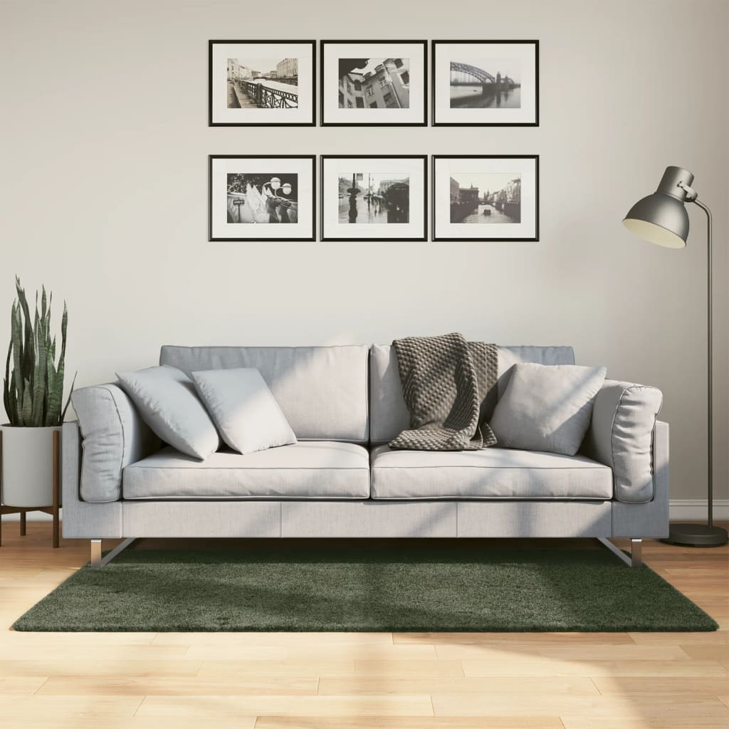 Rug HUARTE Low Pile Soft and Washable Forest Green 80x150 cm