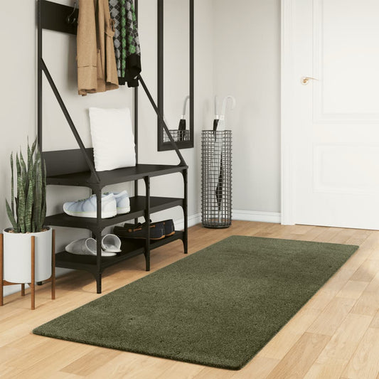 Tapis HUARTE Poils courts Doux et lavable Vert forêt 80x200 cm
