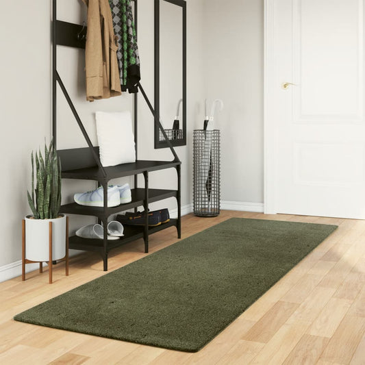 Tapis HUARTE Poils courts Doux et Lavable Vert forêt 80x250 cm