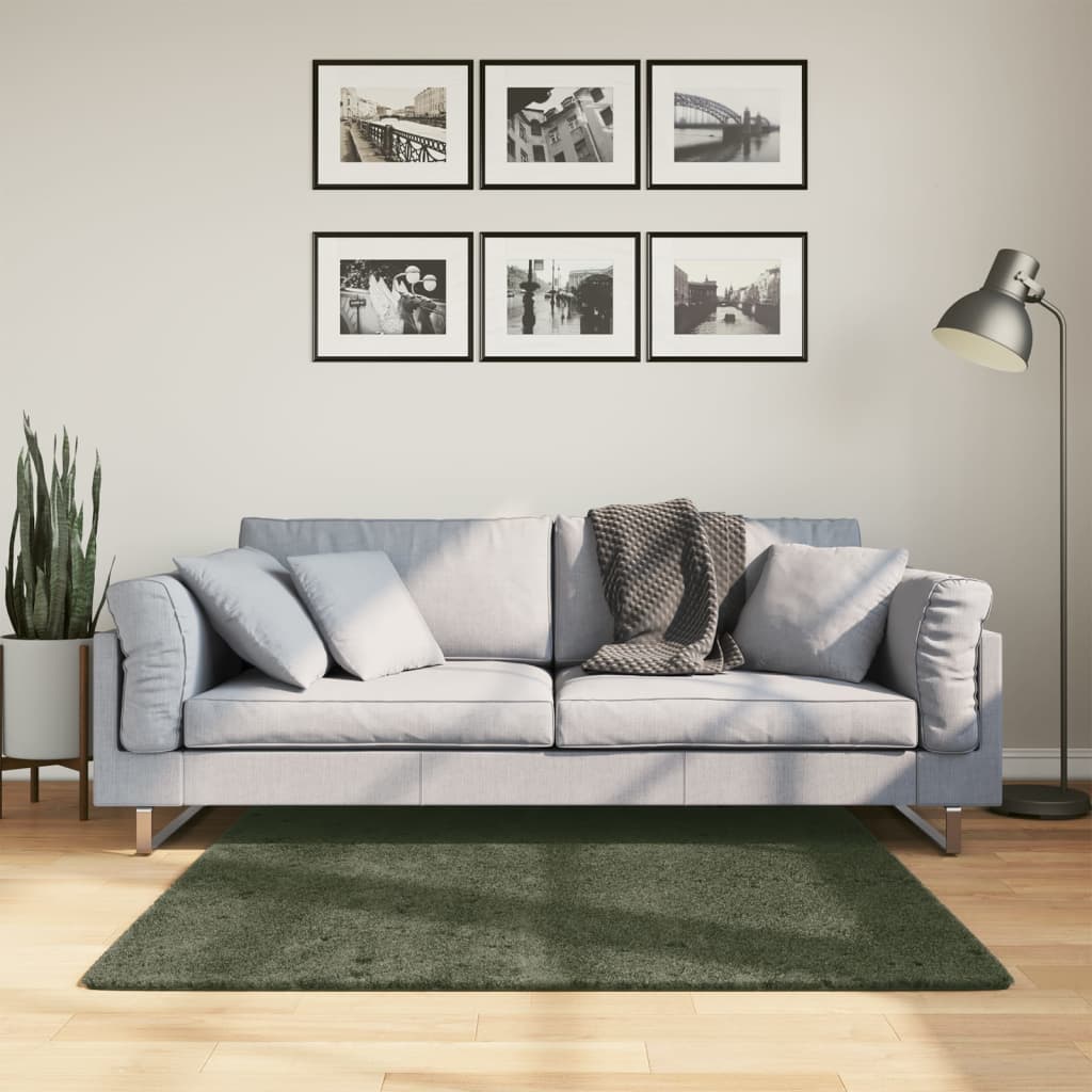 Tapis HUARTE Poils Courts Doux et Lavable Vert Forêt 120x120 cm