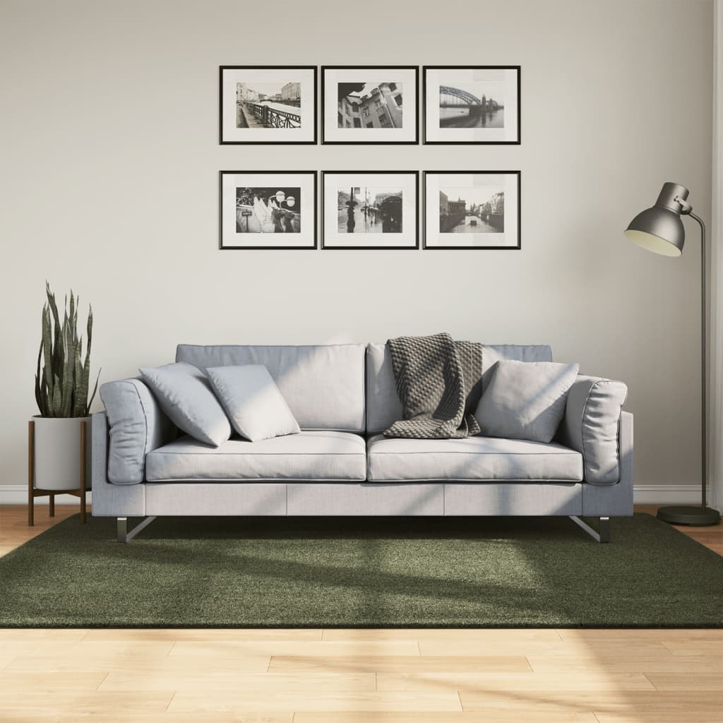 Tapis HUARTE Poils courts Doux et lavable Vert forêt 140x200 cm