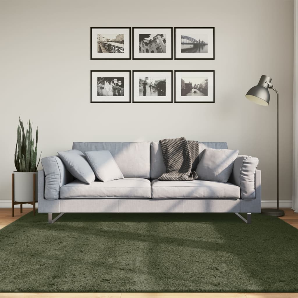 Tapis HUARTE Poils Ras Doux et Lavable Vert Forêt 200x200 cm