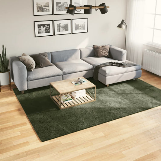 Tapis HUARTE Poil ras Doux et Lavable Vert Forêt 200x280 cm