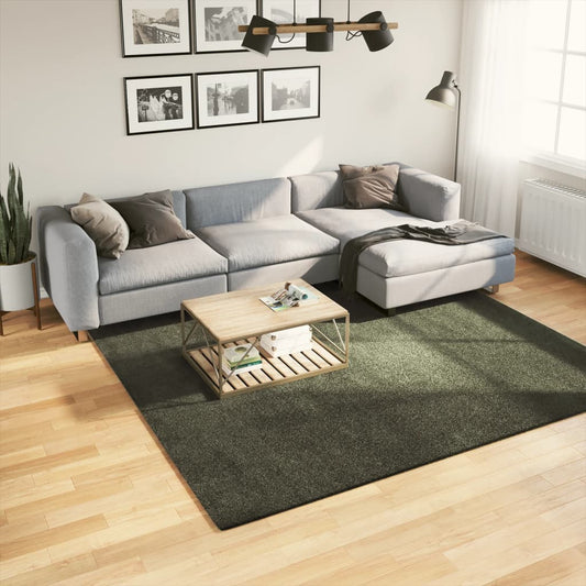 Tapis HUARTE Poils Ras Doux et Lavable Vert Forêt 240x240 cm
