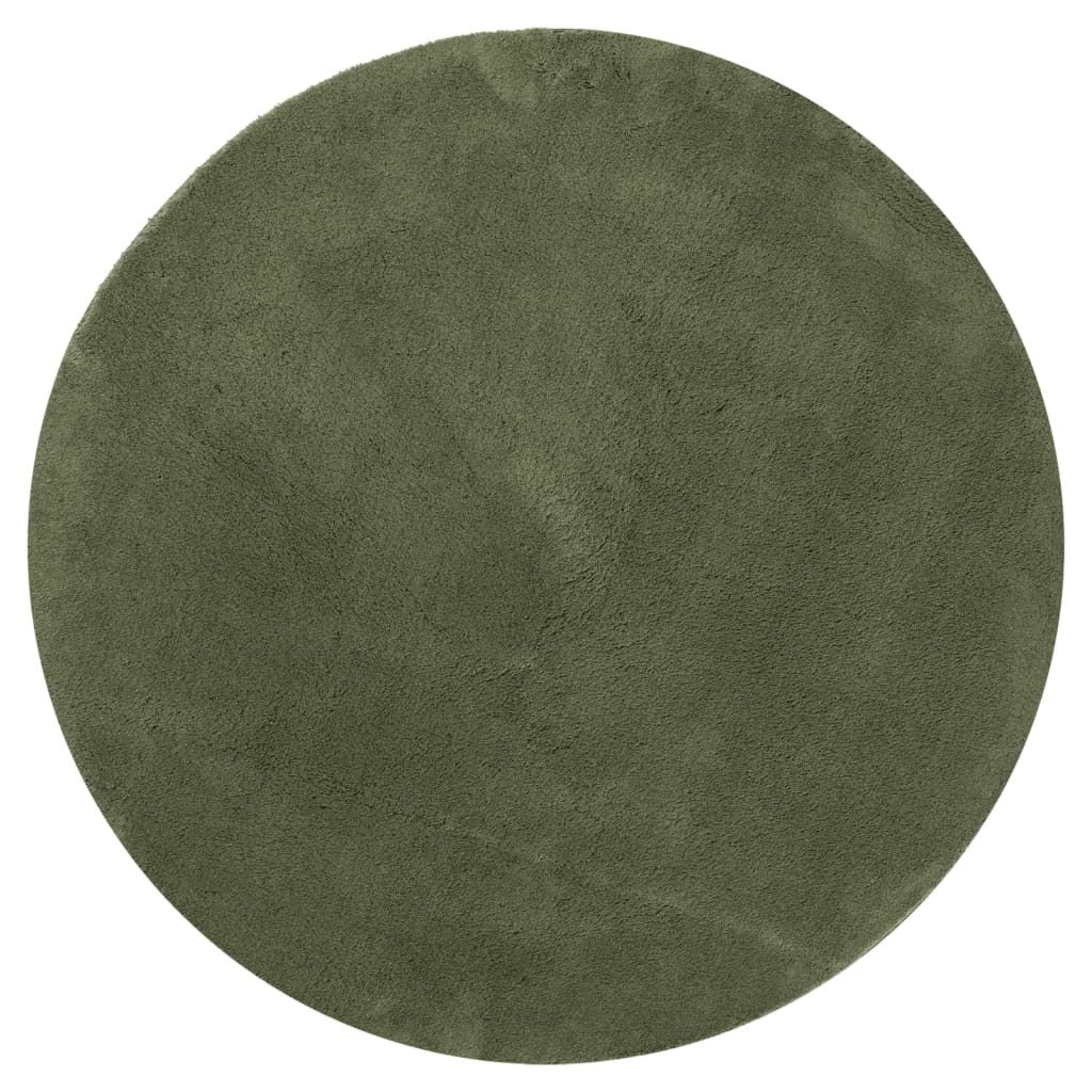 Tapis HUARTE Poils Ras Doux et Lavable Vert Forêt Ø 80 cm