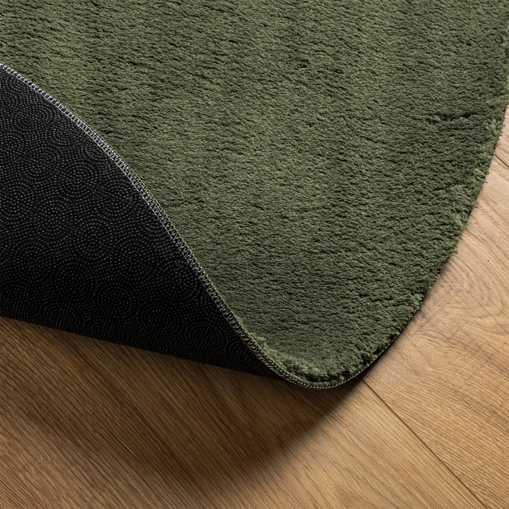 Tapis HUARTE Poils Ras Doux et Lavable Vert Forêt Ø 80 cm