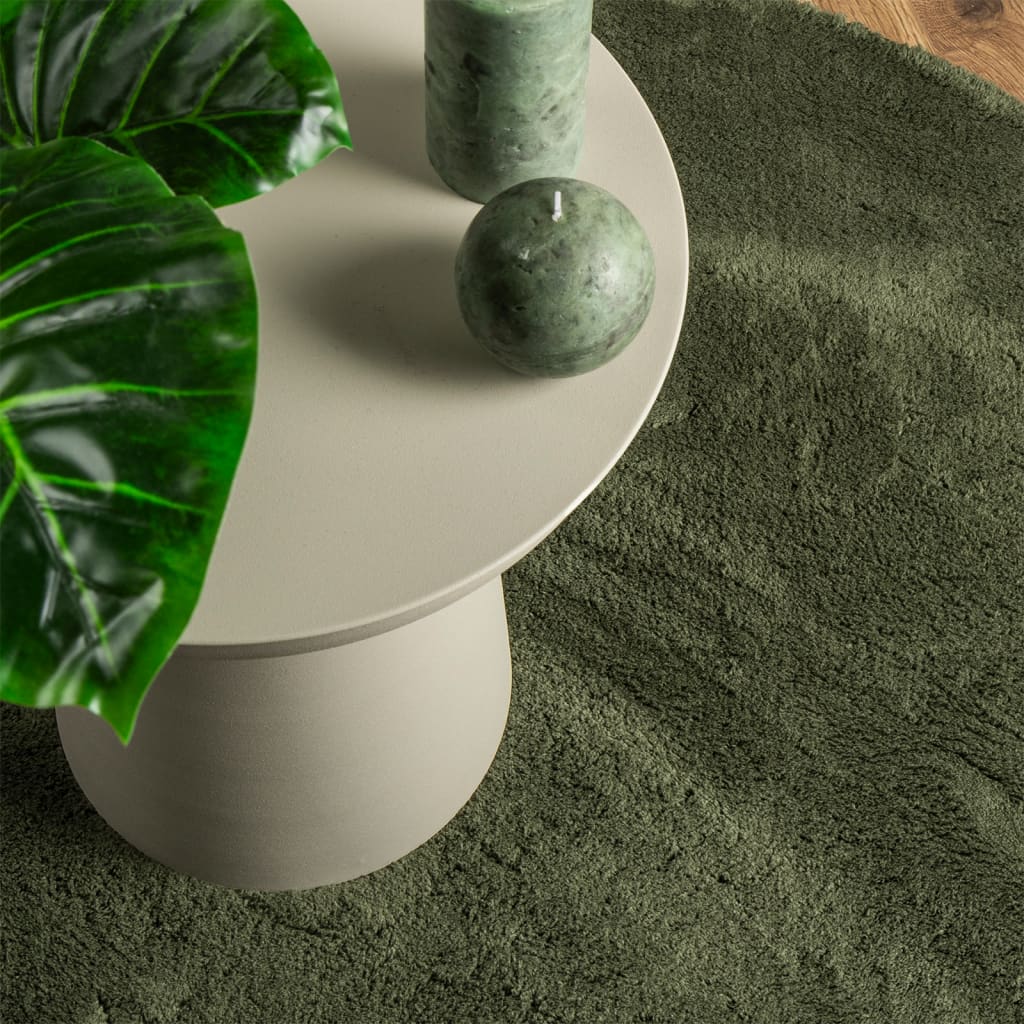 Tapis HUARTE Poils Ras Doux et Lavable Vert Forêt Ø 80 cm