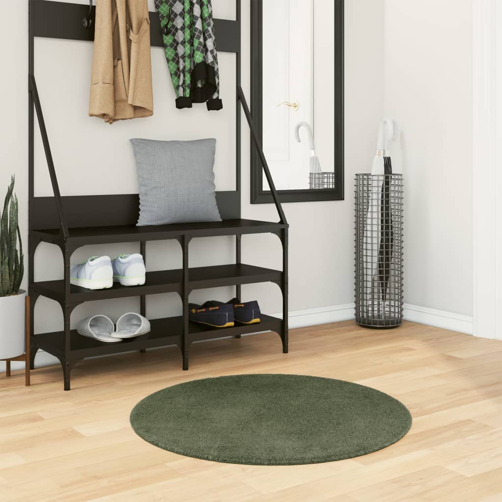 Tapis HUARTE Poils Ras Doux et Lavable Vert Forêt Ø 80 cm
