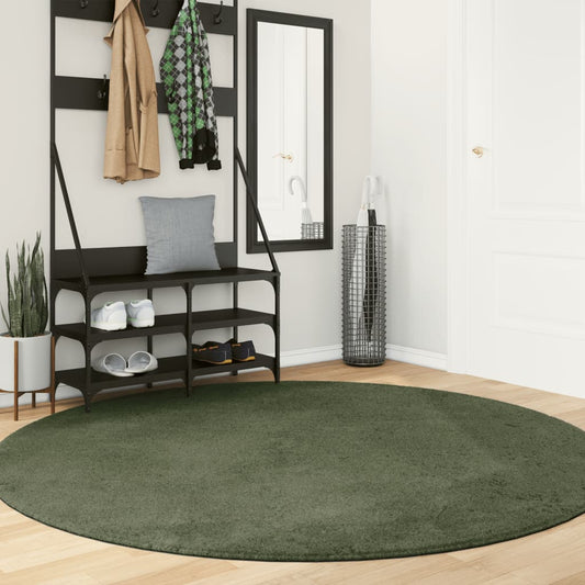 Tapis HUARTE Poils Ras Doux et Lavable Vert Forêt Ø 200 cm