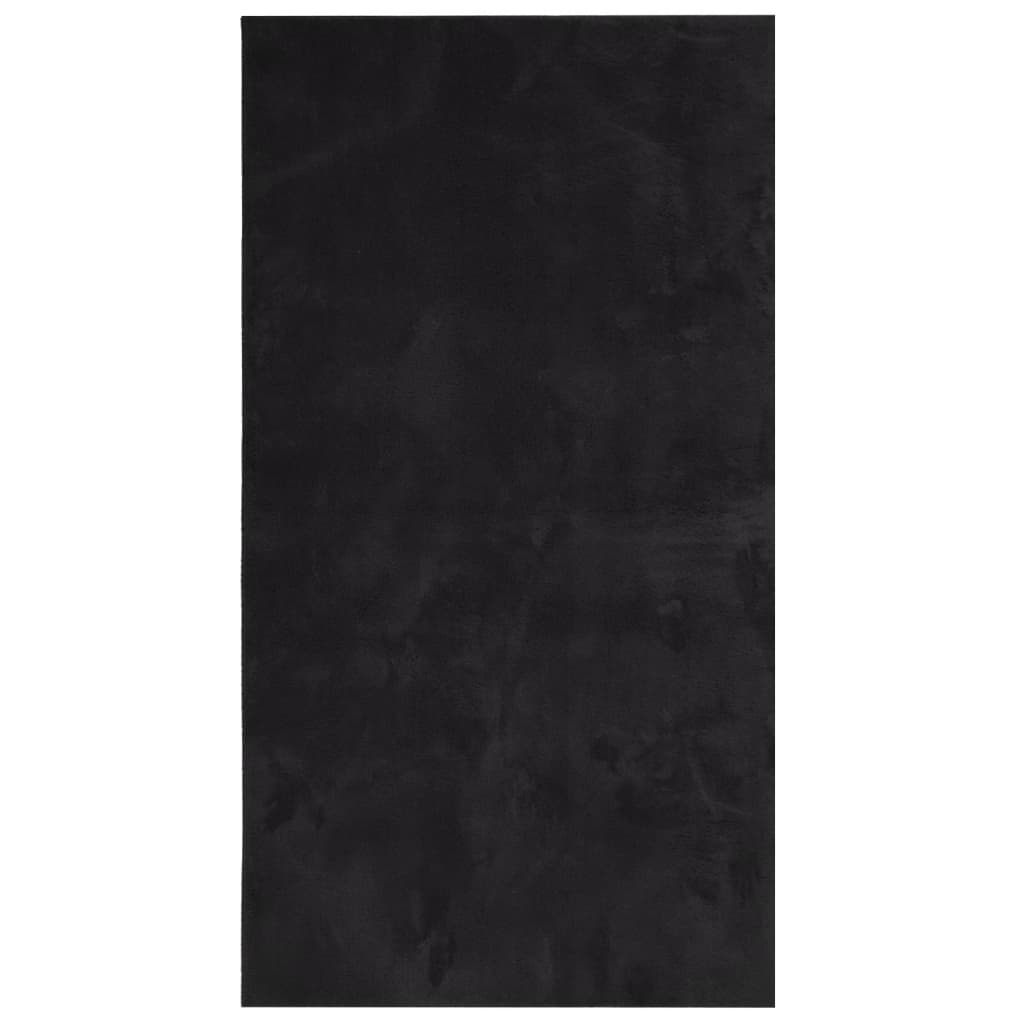 Tapis HUARTE Poil ras Doux et Lavable Noir 80x150 cm