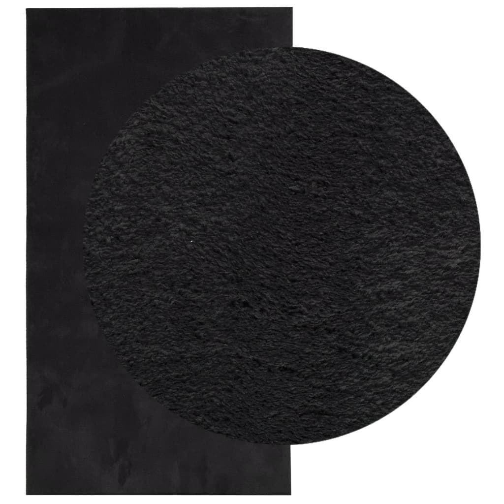 Tapis HUARTE Poil ras Doux et Lavable Noir 80x150 cm