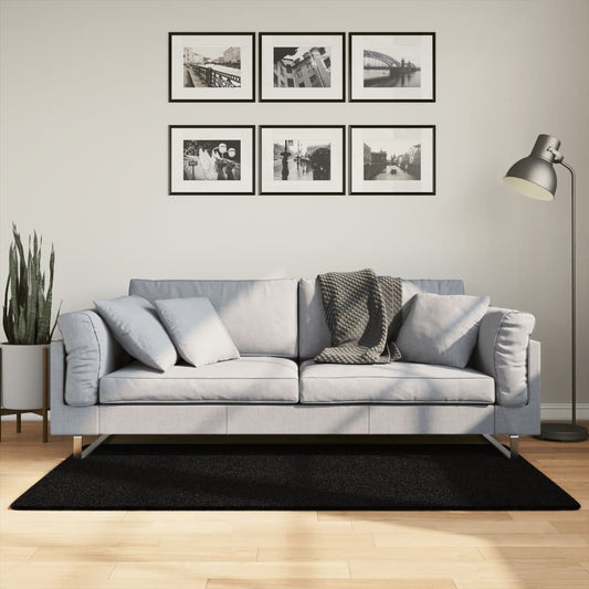 Tapis HUARTE Poil ras Doux et Lavable Noir 80x150 cm