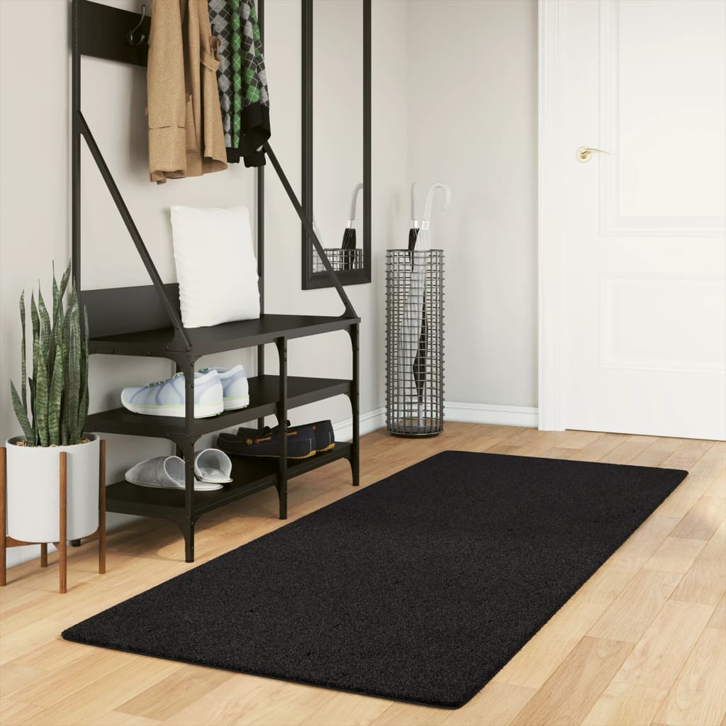 Carpet HUARTE Short Pile Soft and Washable Black 80x200 cm